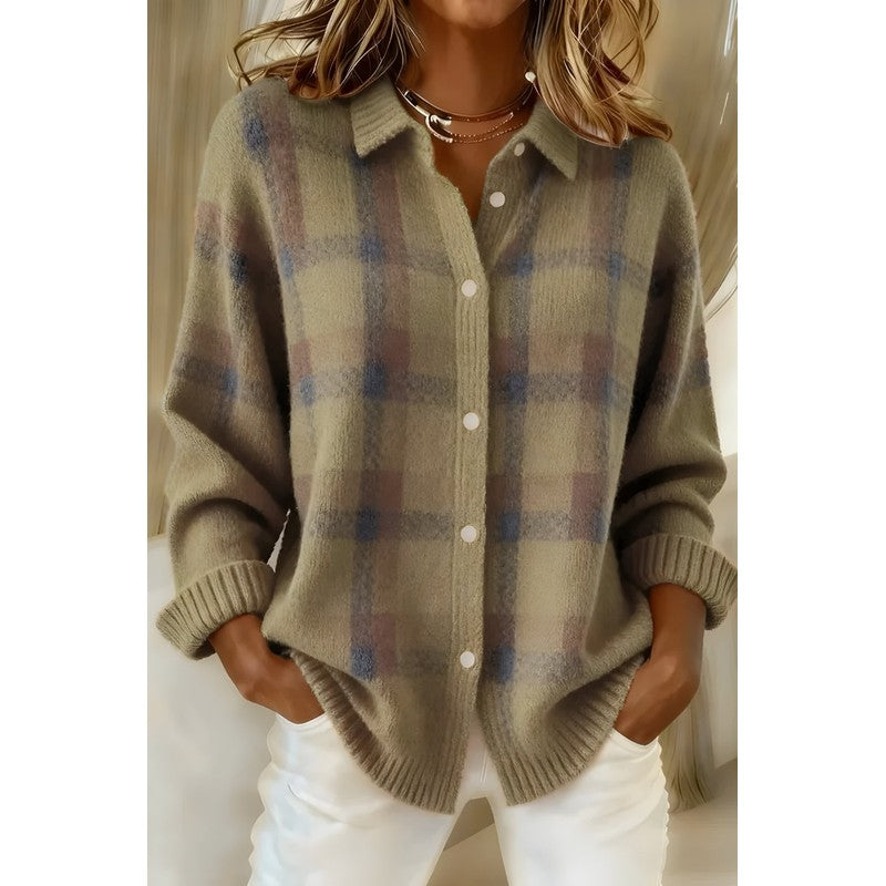 Cardigan med skotskternet mønster - Oversized fit