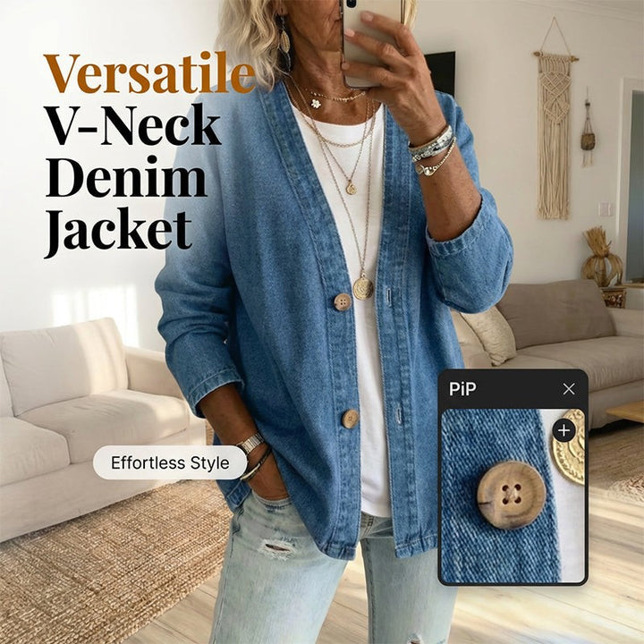 Dame Denimjakke med Knapluk - Relaxed Fit