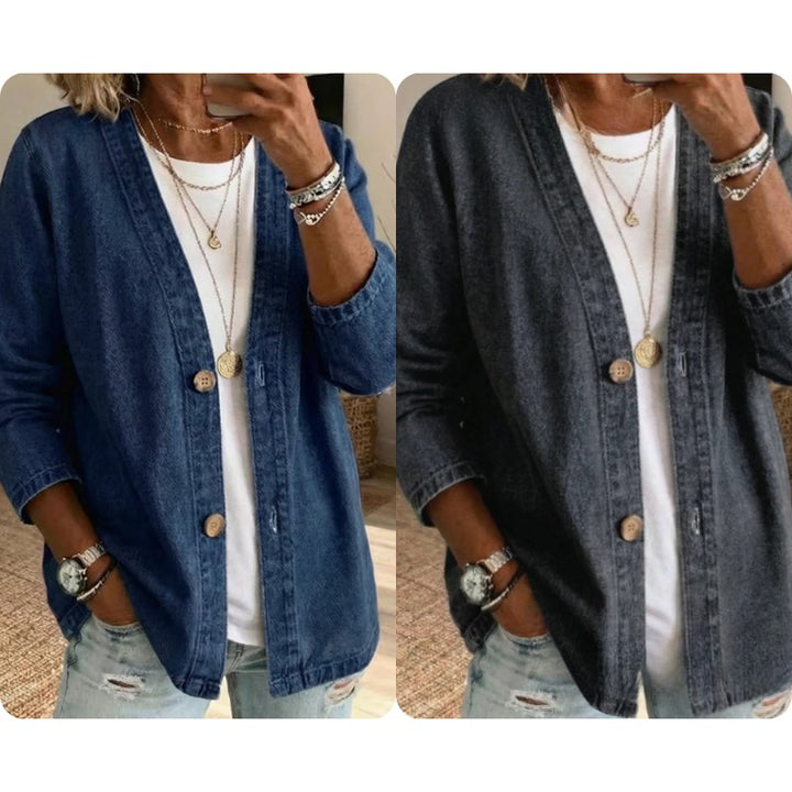 Dame Denimjakke med Knapluk - Relaxed Fit