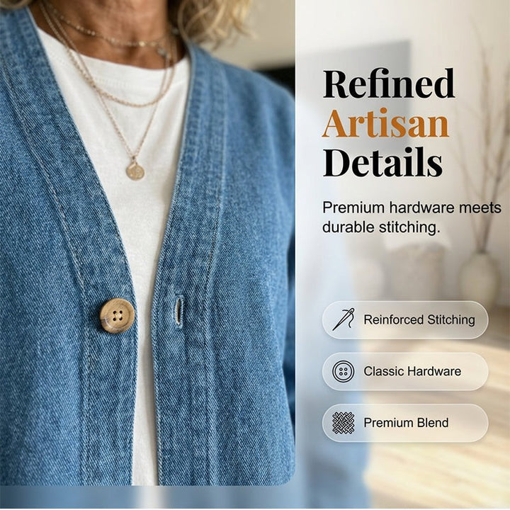 Dame Denimjakke med Knapluk - Relaxed Fit