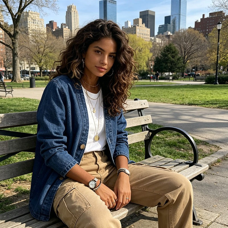 Dame Denimjakke med Knapluk - Relaxed Fit