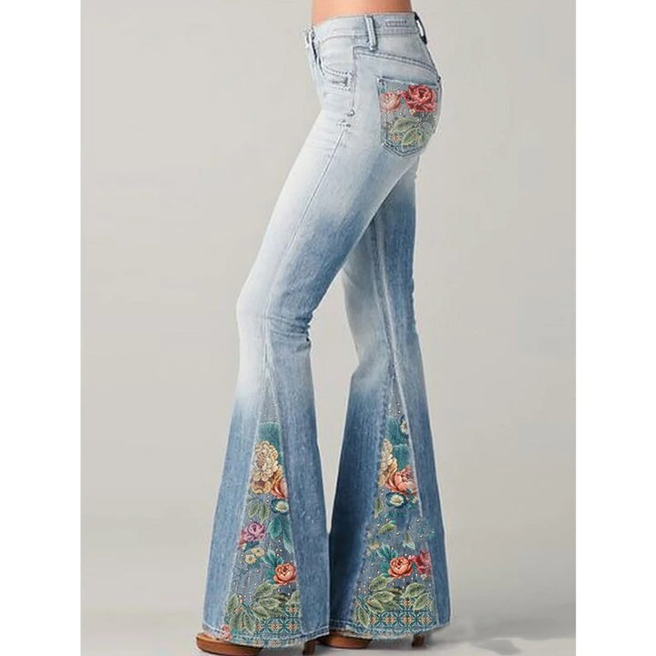Dame flared jeans - Blomstermønster