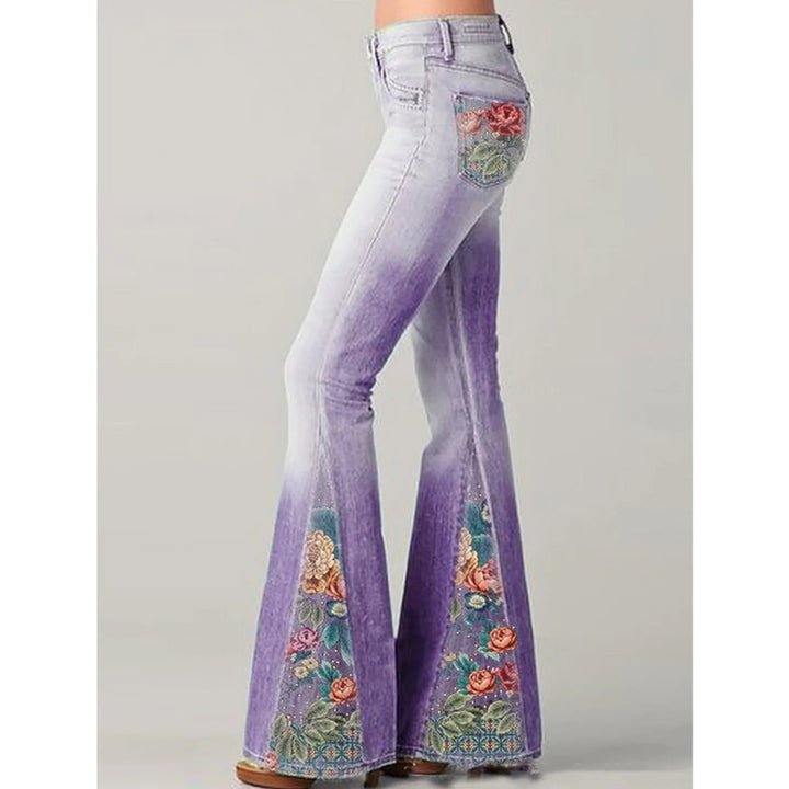 Dame flared jeans - Blomstermønster