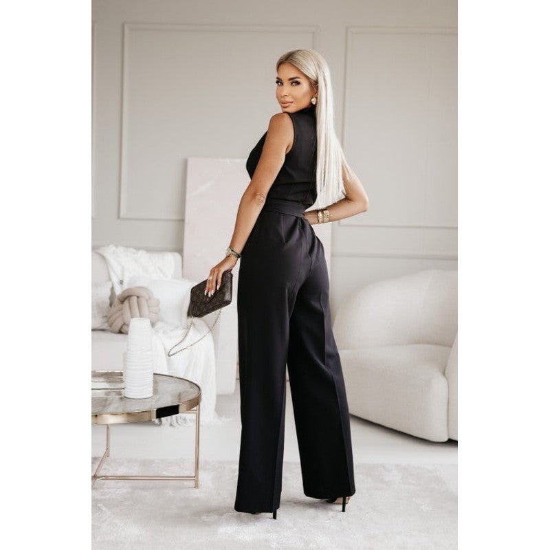 Dame Jumpsuit Wide-Leg med Wrap-Overdel og Bindebælte