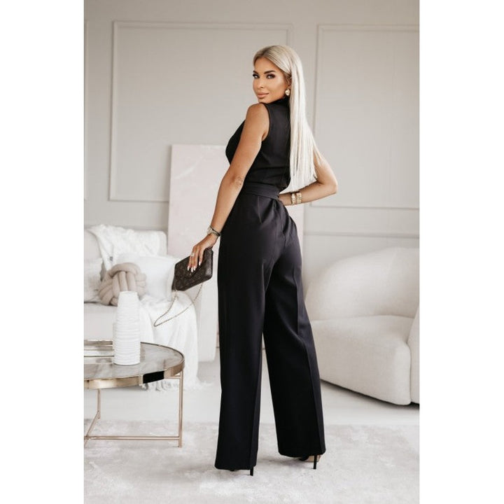 Dame Jumpsuit Wide-Leg med Wrap-Overdel og Bindebælte