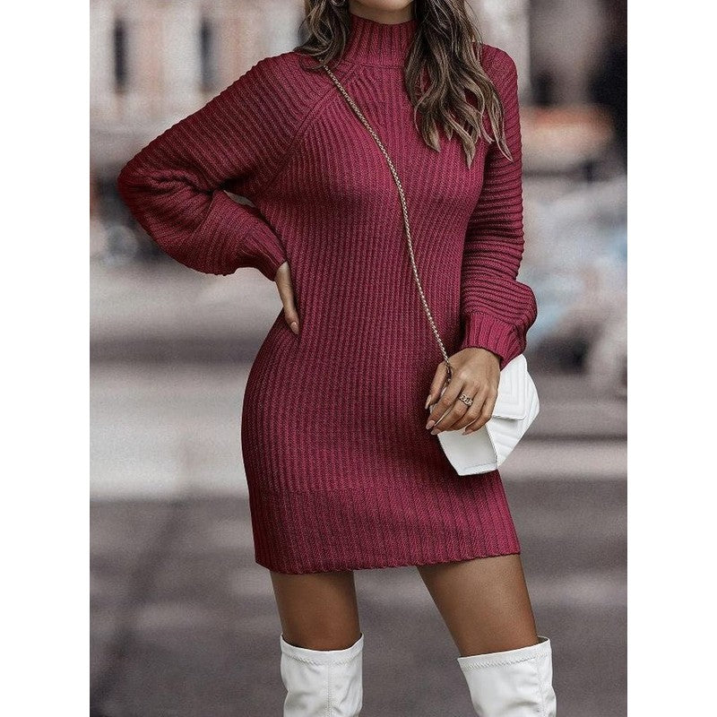 Dame Strikkjole med Rullekrave - Mini Bodycon