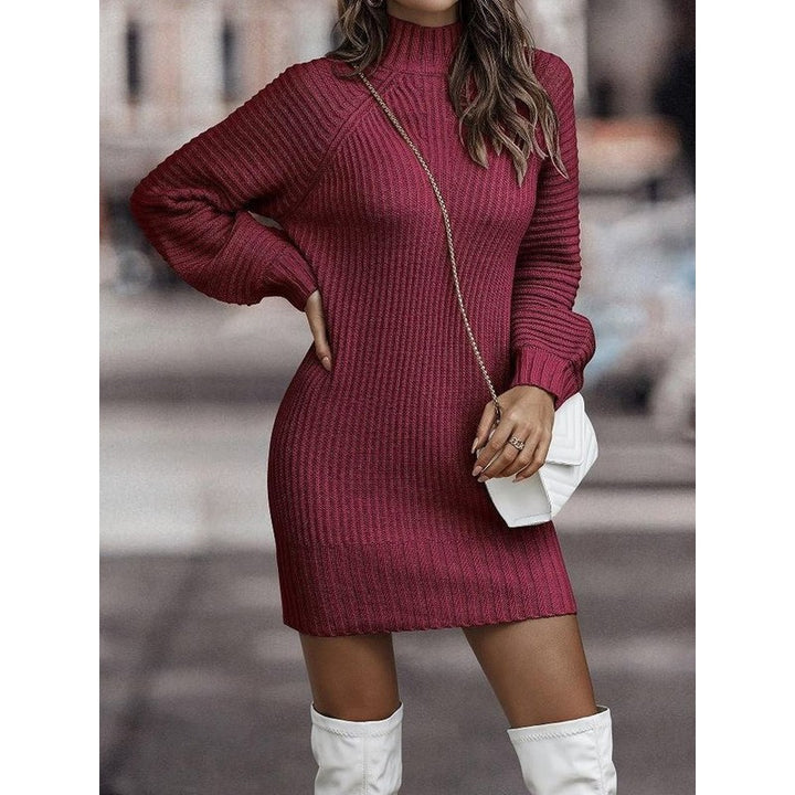Dame Strikkjole med Rullekrave - Mini Bodycon