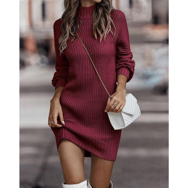 Dame Strikkjole med Rullekrave - Mini Bodycon