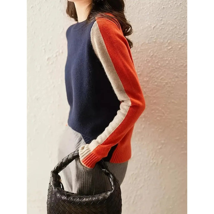 Dame Strikpullover med Colorblock