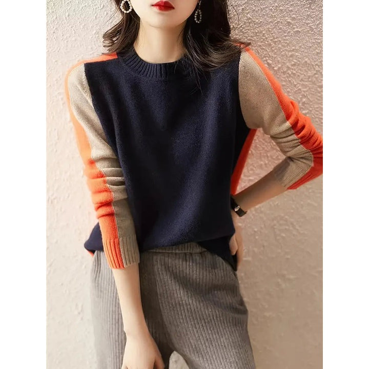 Dame Strikpullover med Colorblock