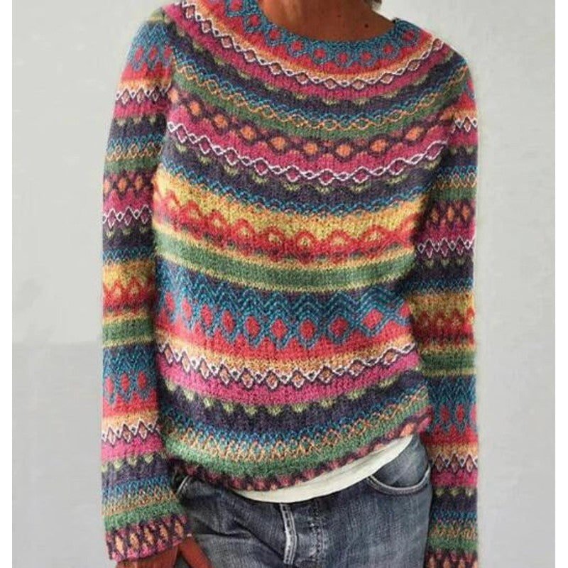 Dame Strikpullover - Ribbestrikkede Manchetter