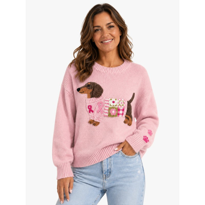 Dame Sweater - Overdimensioneret med Dachsund-motiv