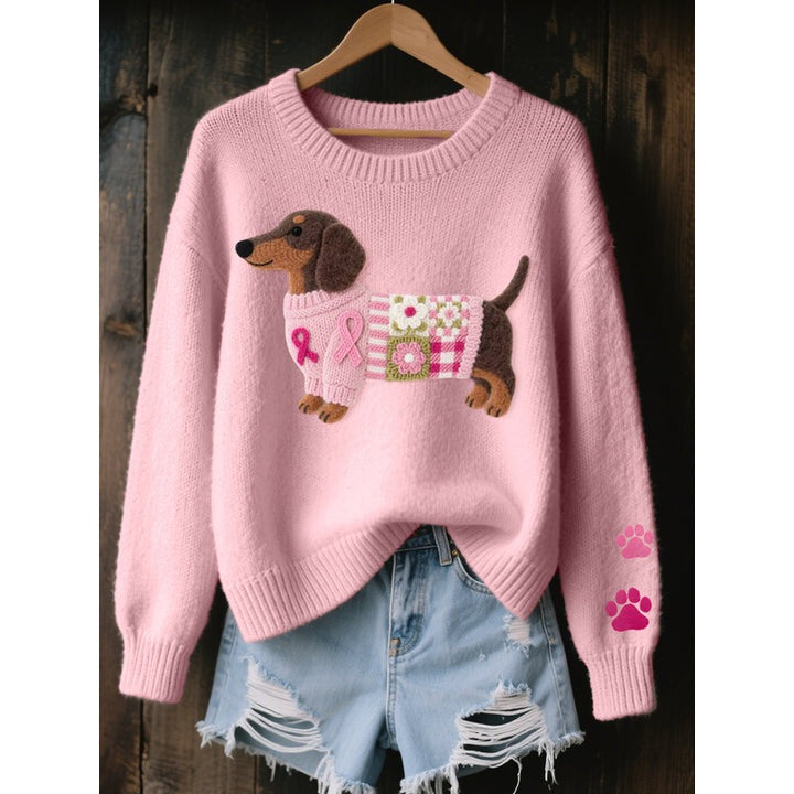 Dame Sweater - Overdimensioneret med Dachsund-motiv