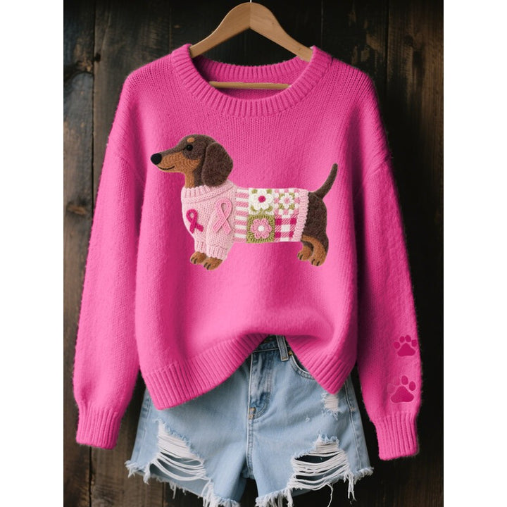 Dame Sweater - Overdimensioneret med Dachsund-motiv