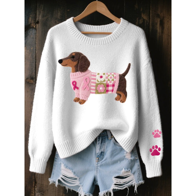 Dame Sweater - Overdimensioneret med Dachsund-motiv