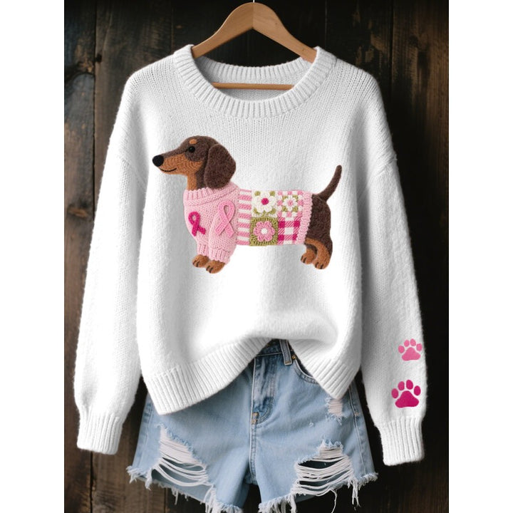 Dame Sweater - Overdimensioneret med Dachsund-motiv