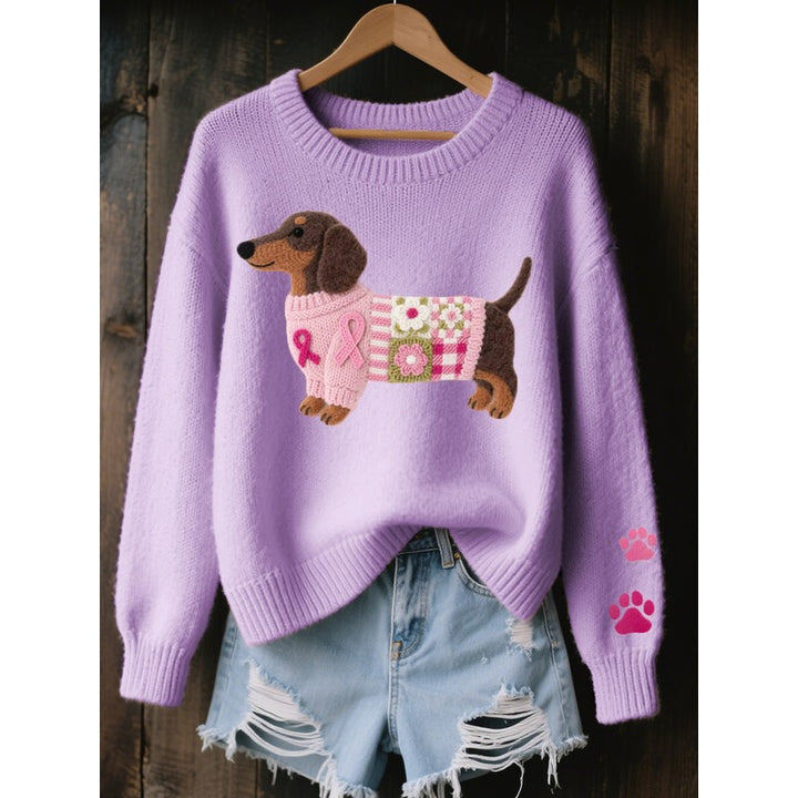Dame Sweater - Overdimensioneret med Dachsund-motiv