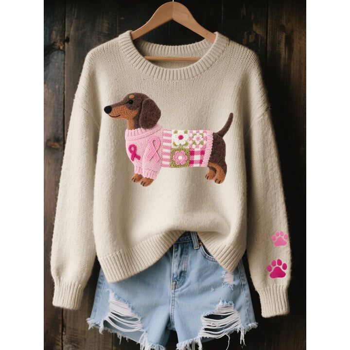 Dame Sweater - Overdimensioneret med Dachsund-motiv