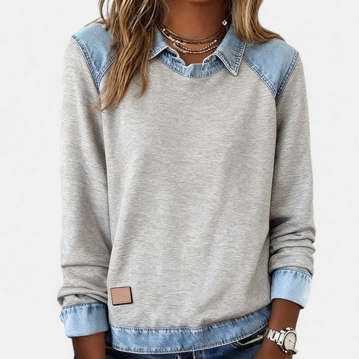Dame Sweater - To-tone med jeanspaneler