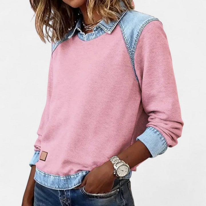 Dame Sweater - To-tone med jeanspaneler