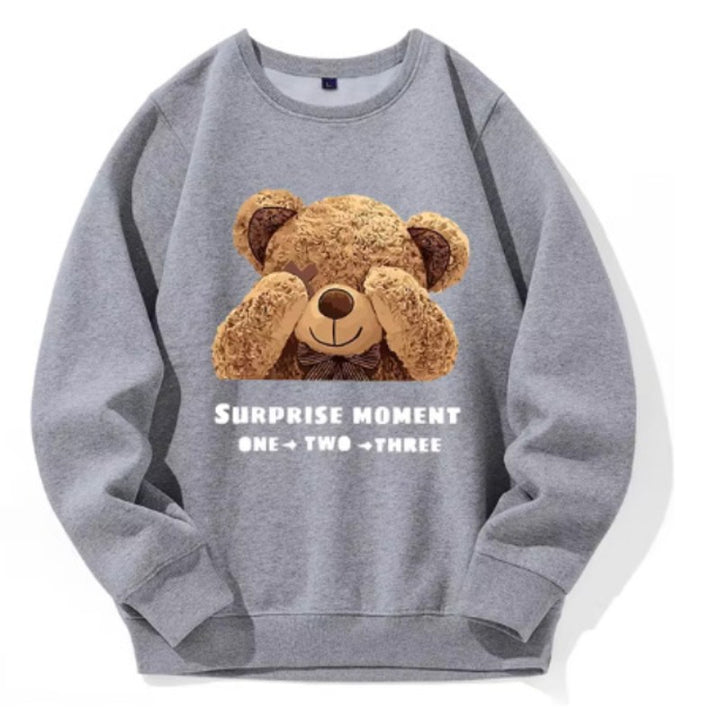 Dame Sweatshirt med Bjørneprint - Rund Hals