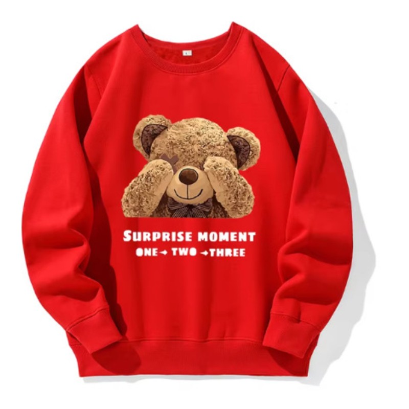 Dame Sweatshirt med Bjørneprint - Rund Hals
