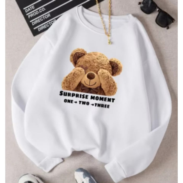 Dame Sweatshirt med Bjørneprint - Rund Hals