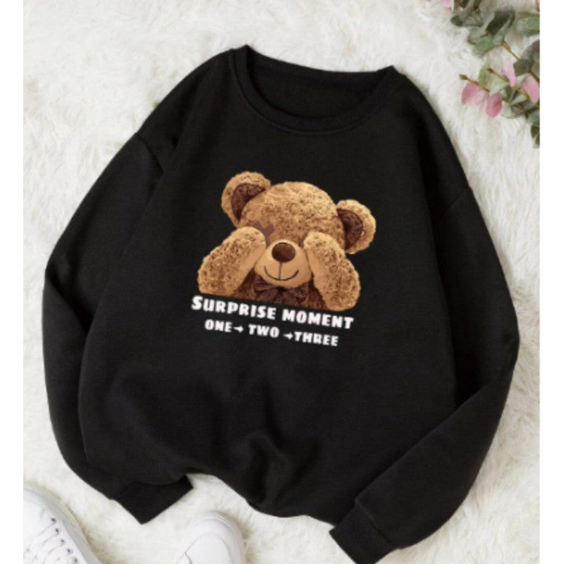 Dame Sweatshirt med Bjørneprint - Rund Hals
