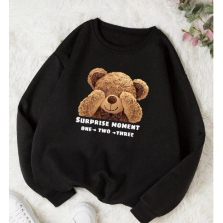 Dame Sweatshirt med Bjørneprint - Rund Hals