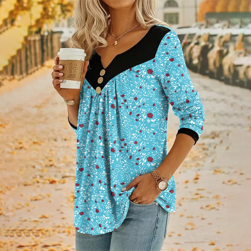 Dame T-shirt med Lange Ærmer og Blomsterprint