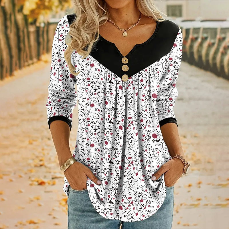 Dame T-shirt med Lange Ærmer og Blomsterprint