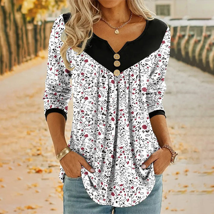 Dame T-shirt med Lange Ærmer og Blomsterprint