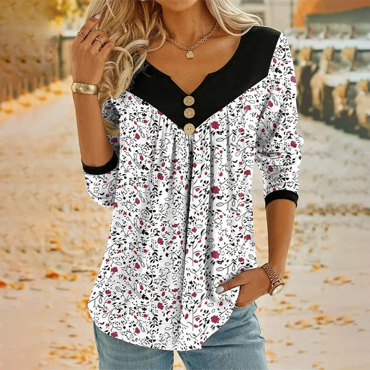 Dame T-shirt med Lange Ærmer og Blomsterprint