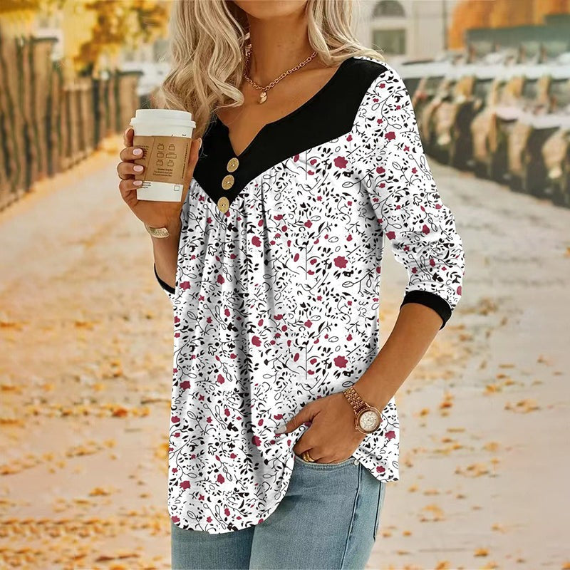 Dame T-shirt med Lange Ærmer og Blomsterprint