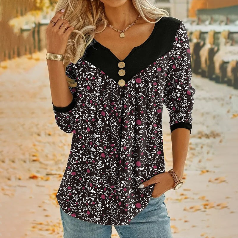 Dame T-shirt med Lange Ærmer og Blomsterprint
