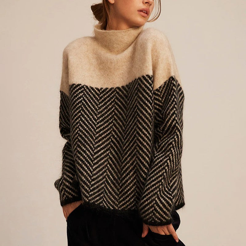 Dame-turtleneck sweater med striber