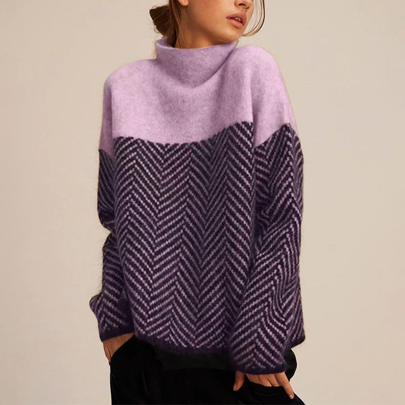 Dame-turtleneck sweater med striber