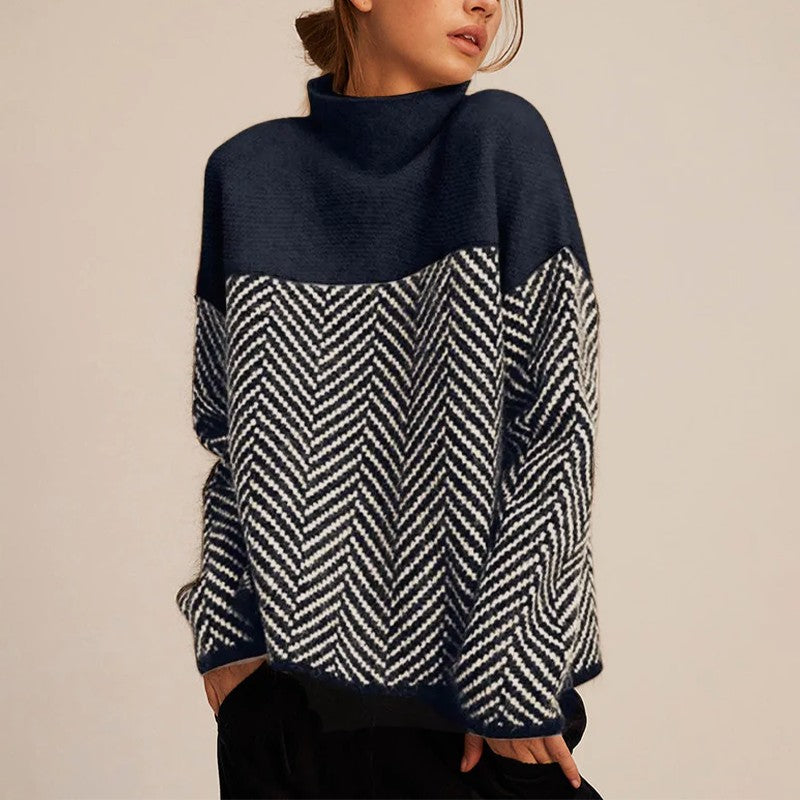 Dame-turtleneck sweater med striber