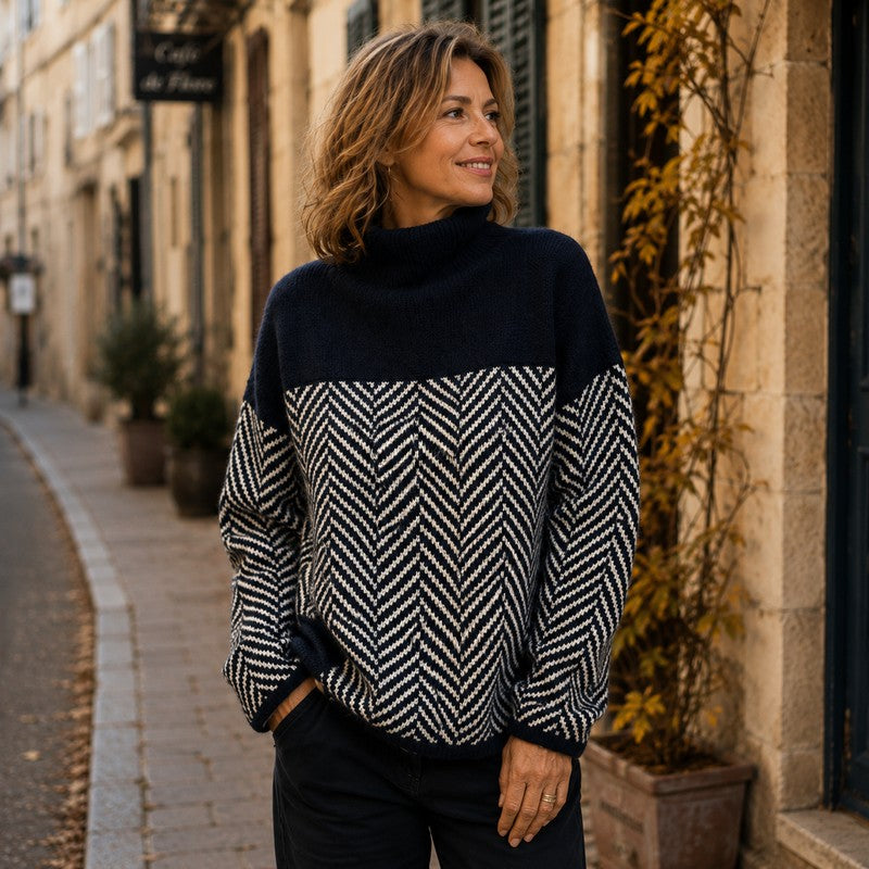 Dame-turtleneck sweater med striber