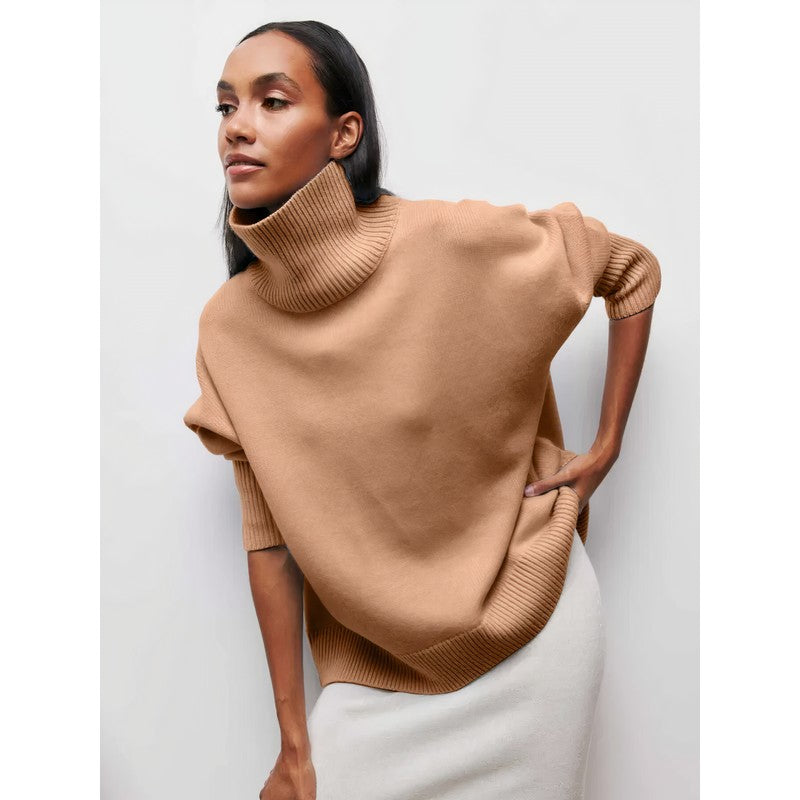 Dame Turtleneck Sweater Oversized - Ensfarvet