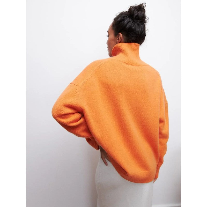 Dame Turtleneck Sweater Oversized - Ensfarvet