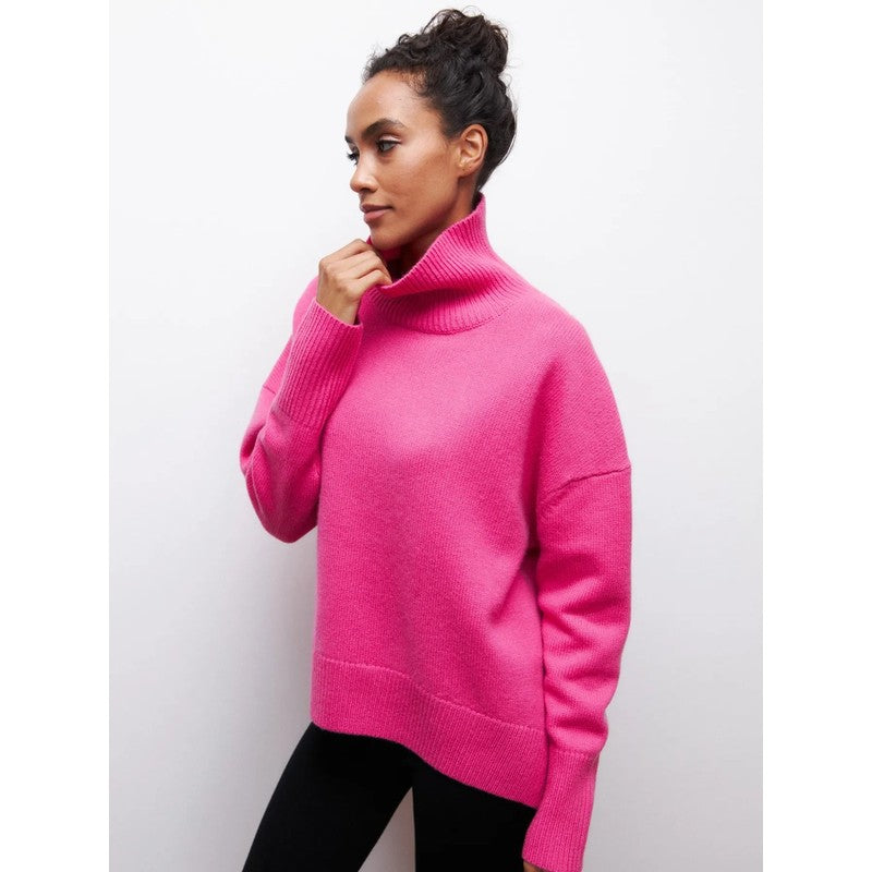 Dame Turtleneck Sweater Oversized - Ensfarvet