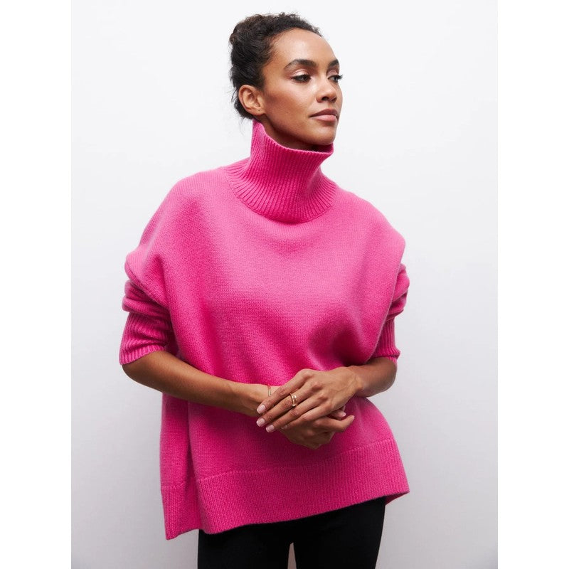 Dame Turtleneck Sweater Oversized - Ensfarvet