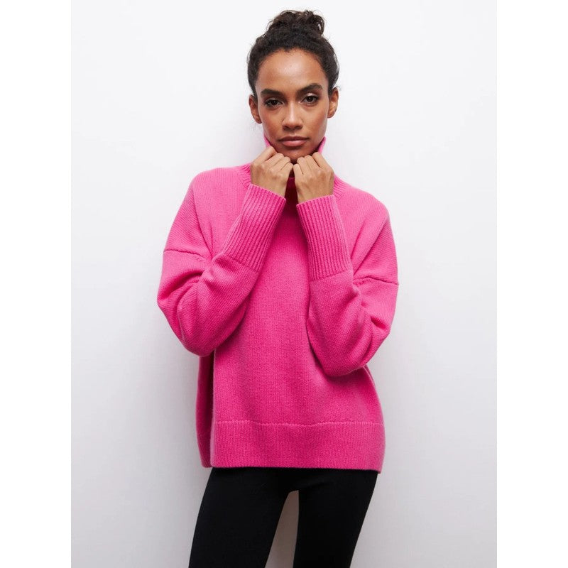Dame Turtleneck Sweater Oversized - Ensfarvet