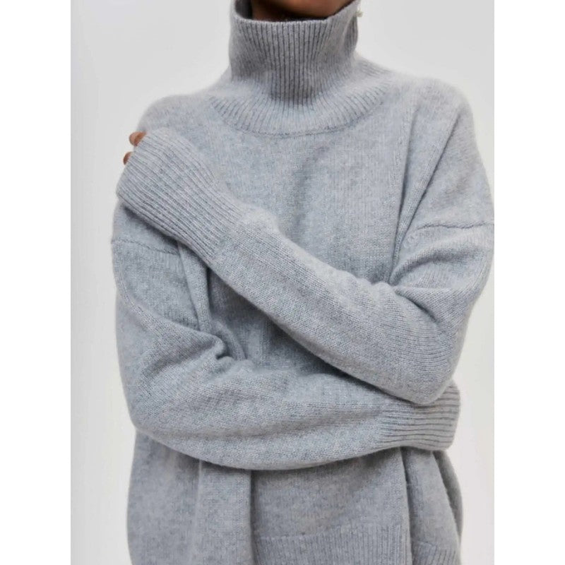 Dame Turtleneck Sweater Oversized - Ensfarvet