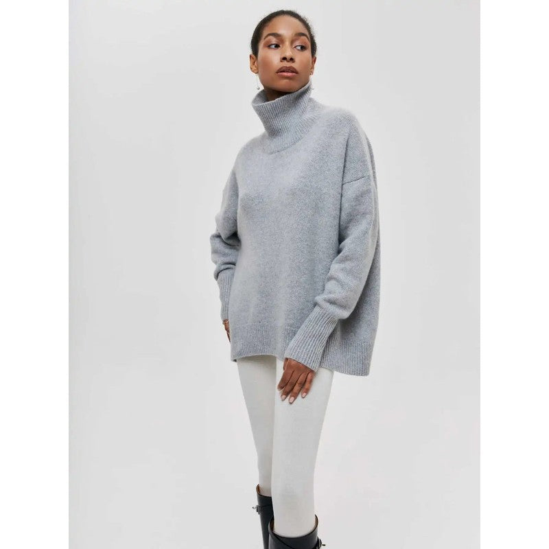 Dame Turtleneck Sweater Oversized - Ensfarvet