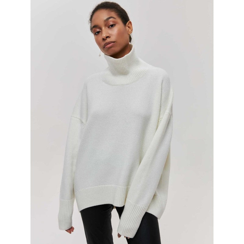 Dame Turtleneck Sweater Oversized - Ensfarvet