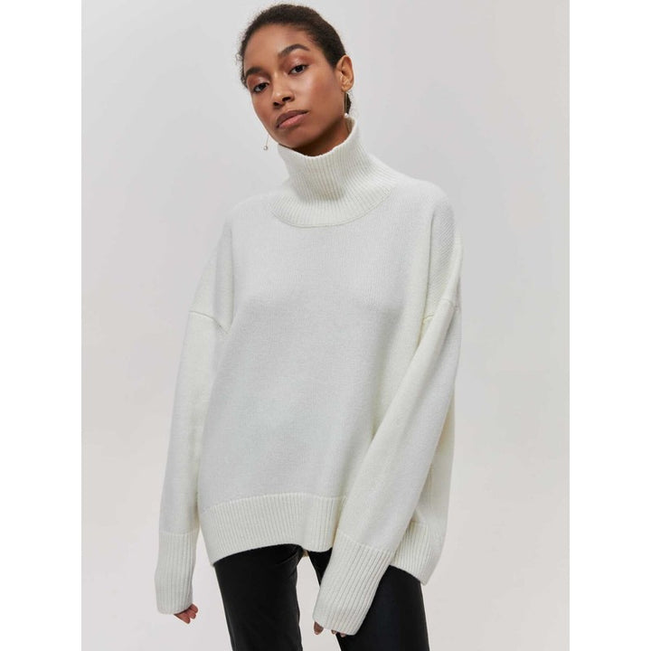 Dame Turtleneck Sweater Oversized - Ensfarvet