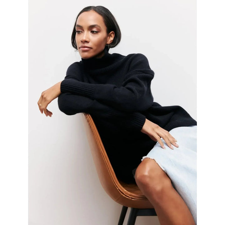 Dame Turtleneck Sweater Oversized - Ensfarvet