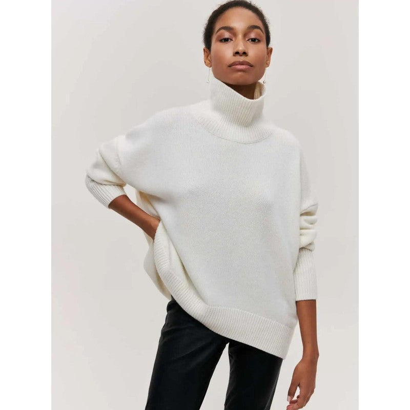 Dame Turtleneck Sweater Oversized - Ensfarvet
